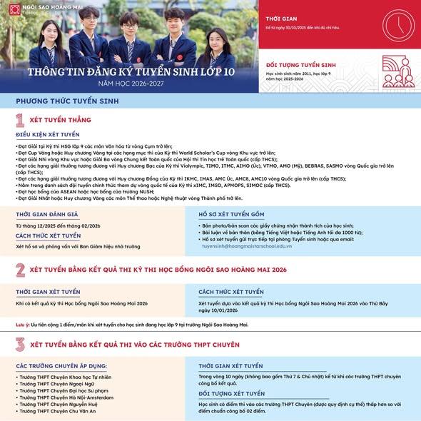 NGÔI SAO HOÀNG MAI THÔNG BÁO TUYỂN SINH LỚP 10 NĂM HỌC 2026 - 2027