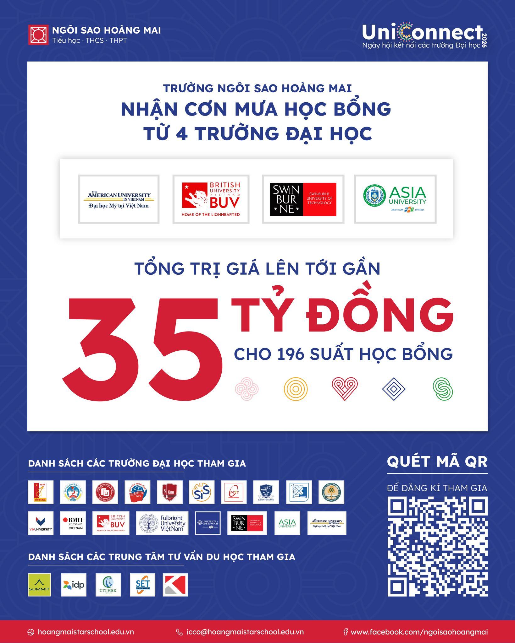 196 SUẤT HỌC BỔNG – GẦN 35 TỶ ĐỒNG DÀNH RIÊNG CHO HỌC SINH NGÔI SAO HOÀNG MAI TẠI UNICONNECT 2026