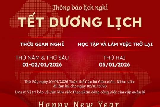 TRƯỜNG NGÔI SAO HOÀNG MAI – THÔNG BÁO LỊCH NGHỈ TẾT DƯƠNG LỊCH 2026