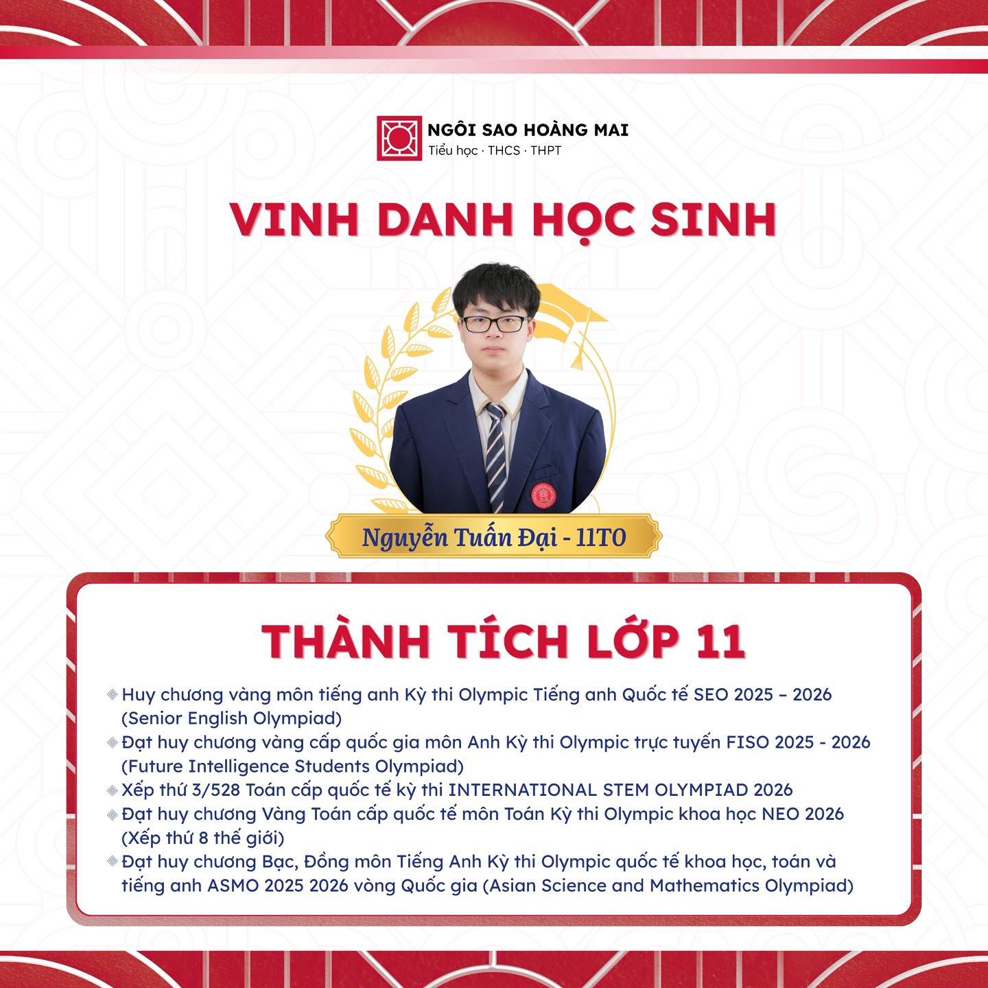 CHÚC MỪNG NGUYỄN TUẤN ĐẠI (11T0) — HÀNH TRÌNH CHINH PHỤC 28 GIẢI THƯỞNG KHOA HỌC QUỐC GIA & QUỐC TẾ