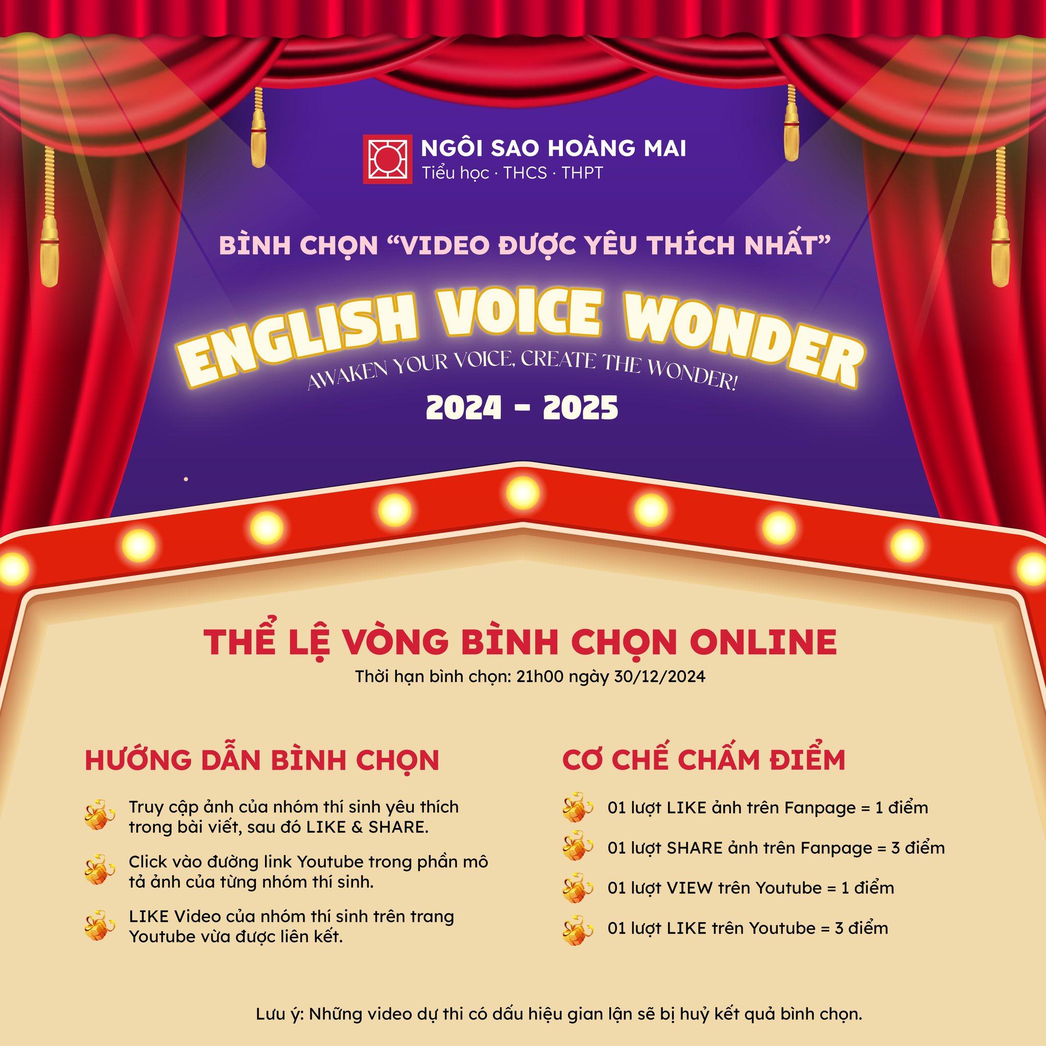 Chính thức mở cổng bình chọn “Video được yêu thích nhất” - Vòng chung kết cuộc thi English Voice Wonder 2024