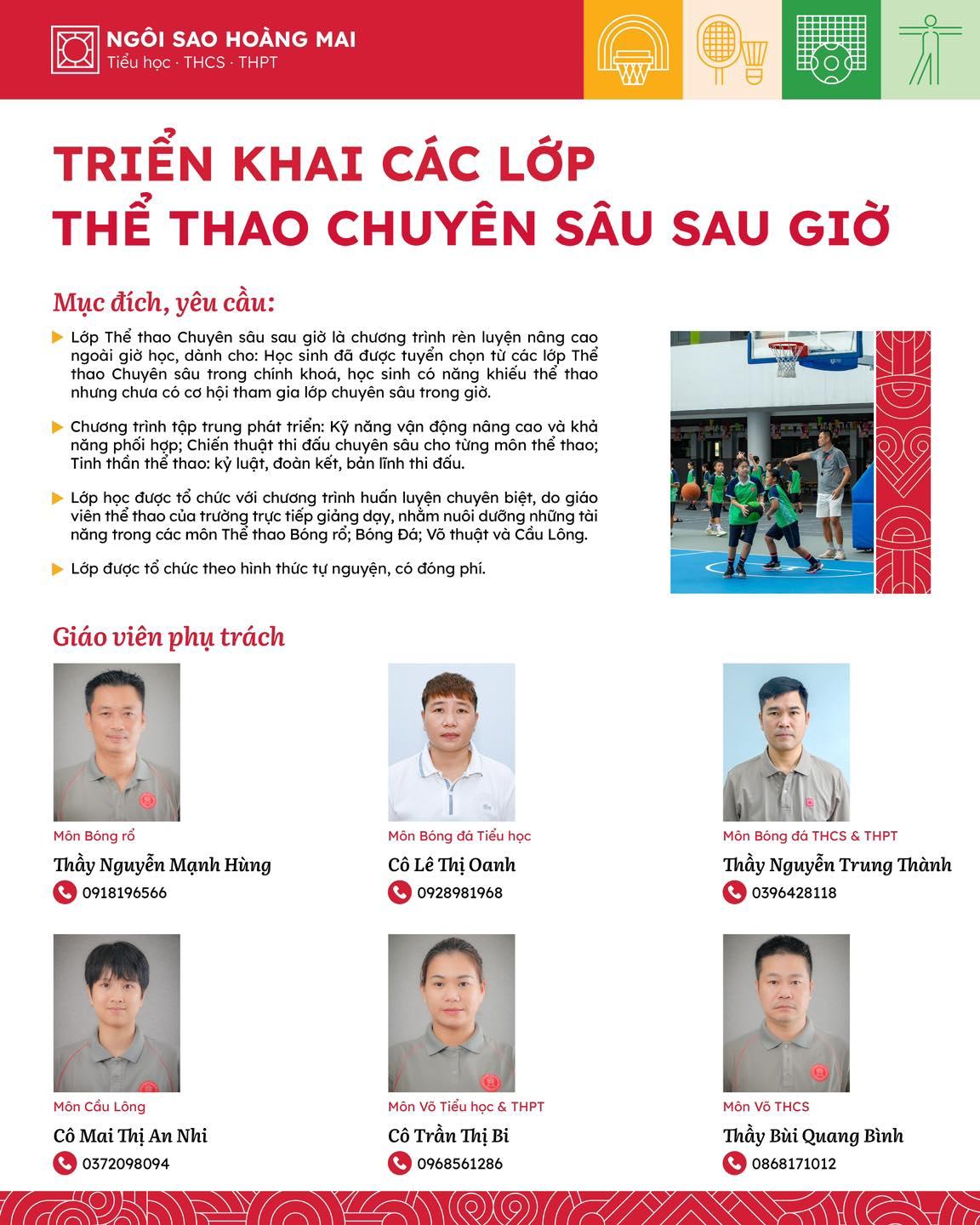 THÔNG BÁO: TRIỂN KHAI CÁC LỚP THỂ THAO CHUYÊN SÂU SAU GIỜ TẠI NGÔI SAO HOÀNG MAI ⚽