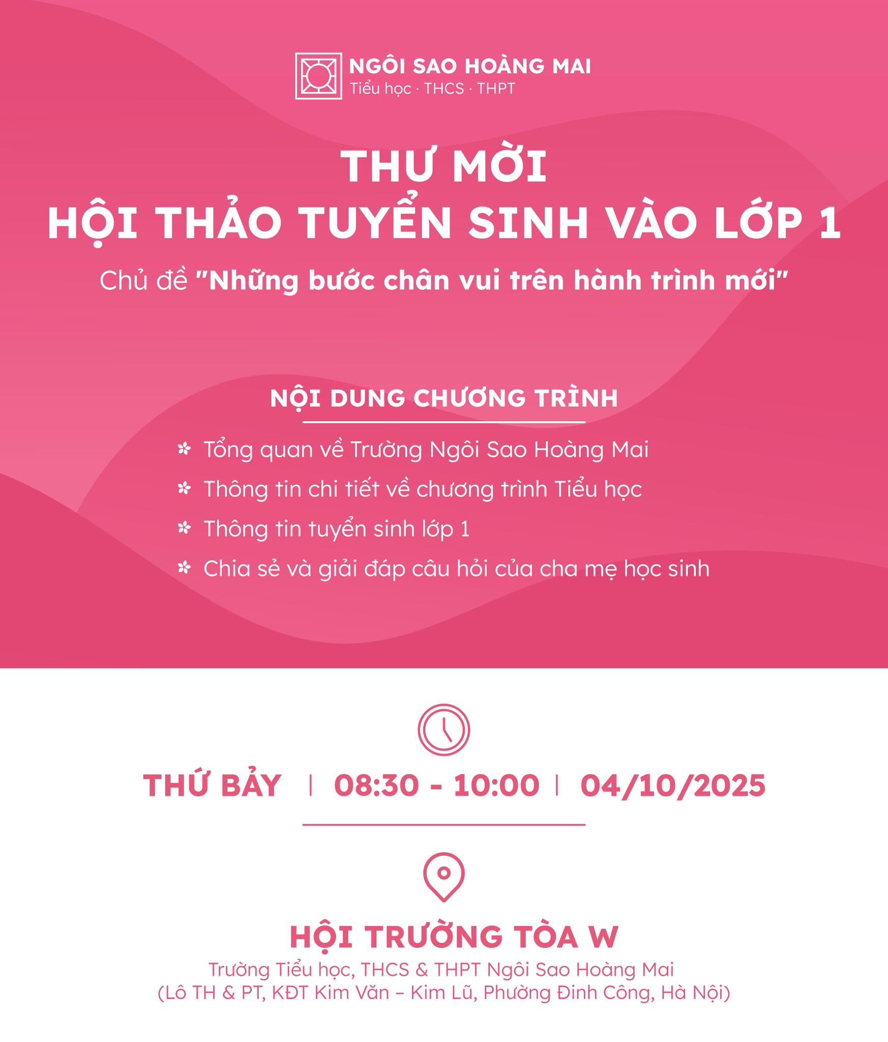 THƯ MỜI THAM GIA HỘI THẢO TUYỂN SINH LỚP 1 NĂM 2026 - 2027