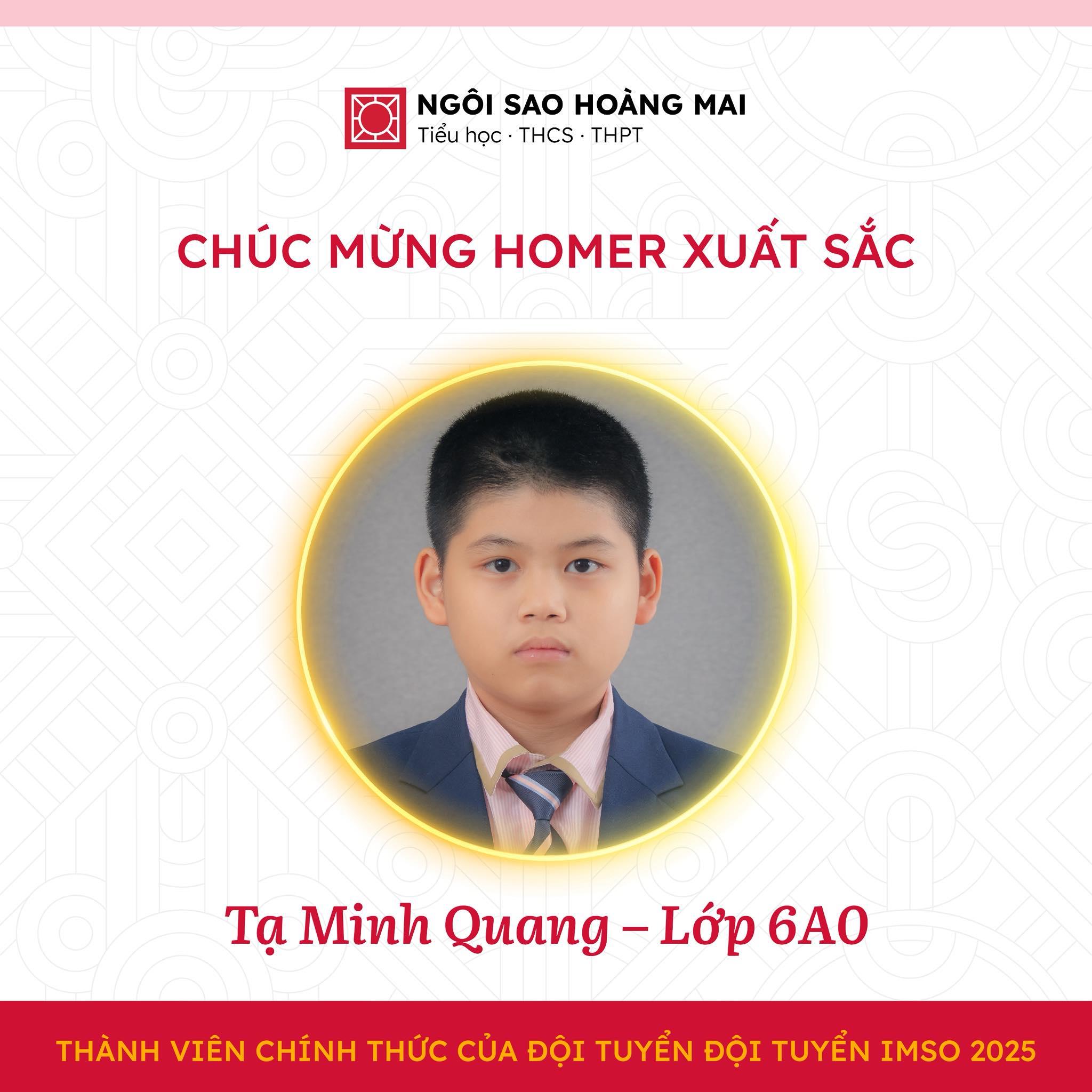 CHÚC MỪNG TẠ MINH QUANG (6A0) XUẤT SẮC GHI DANH TRONG ĐỘI TUYỂN OLYMPIC TOÁN & KHOA HỌC QUỐC TẾ IMSO 2025