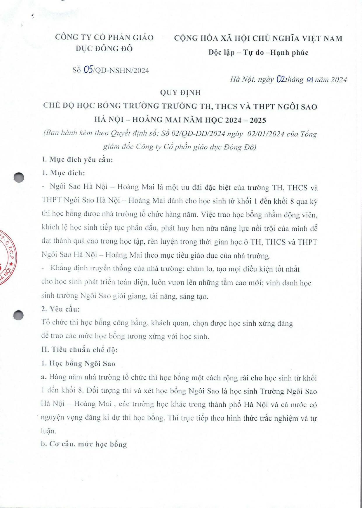 Quy định số 05/QĐ-NSHN/2024 - trang 1