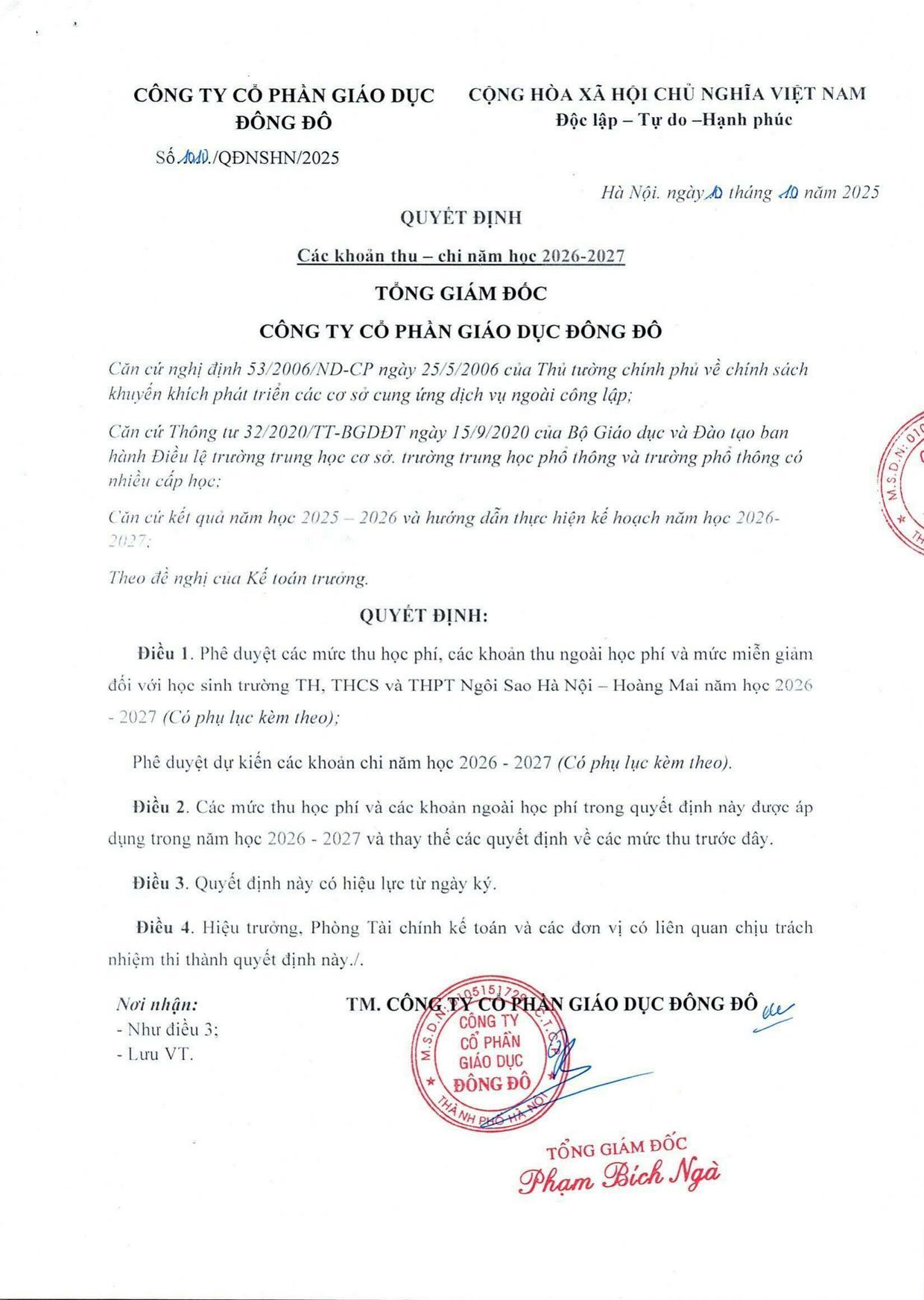Quyết định số 1010/QĐNSHN/2025 - trang 1