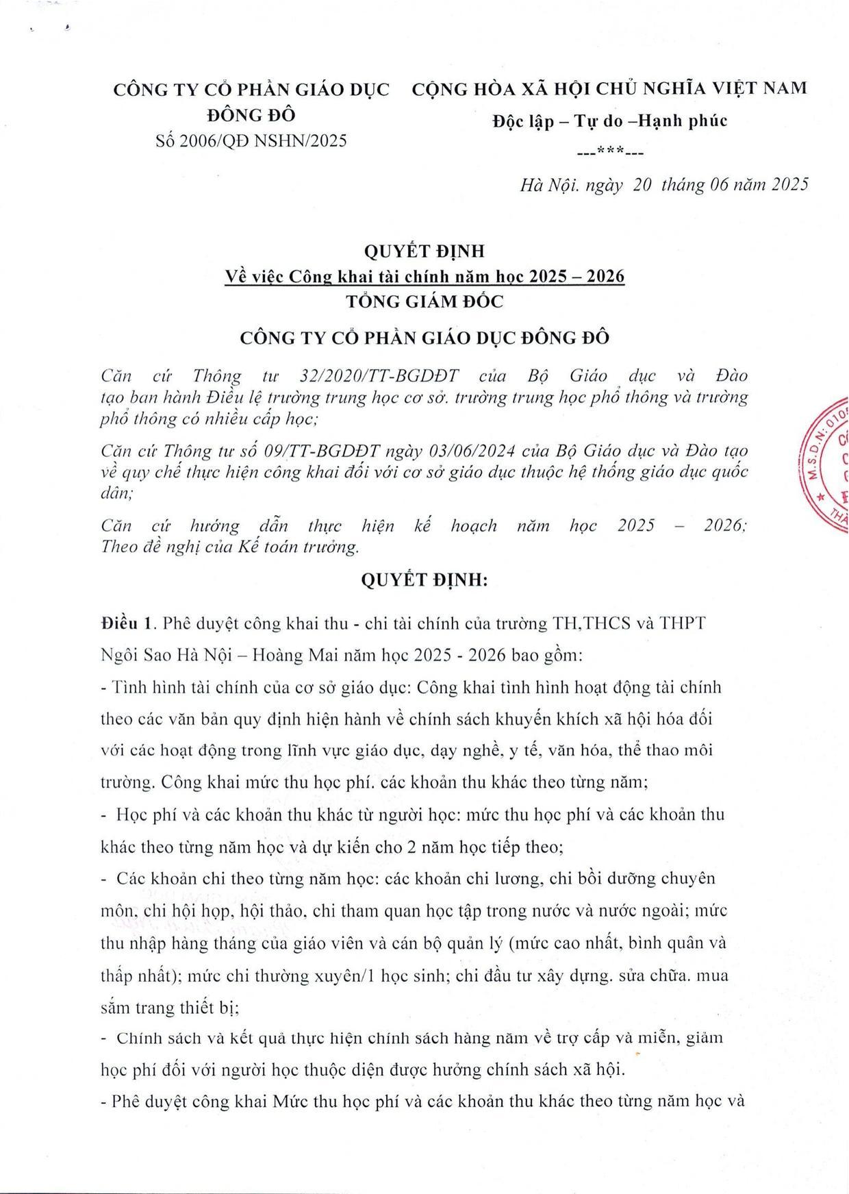 Quyết định số 2006/QĐ NSHN/2025 - trang 1