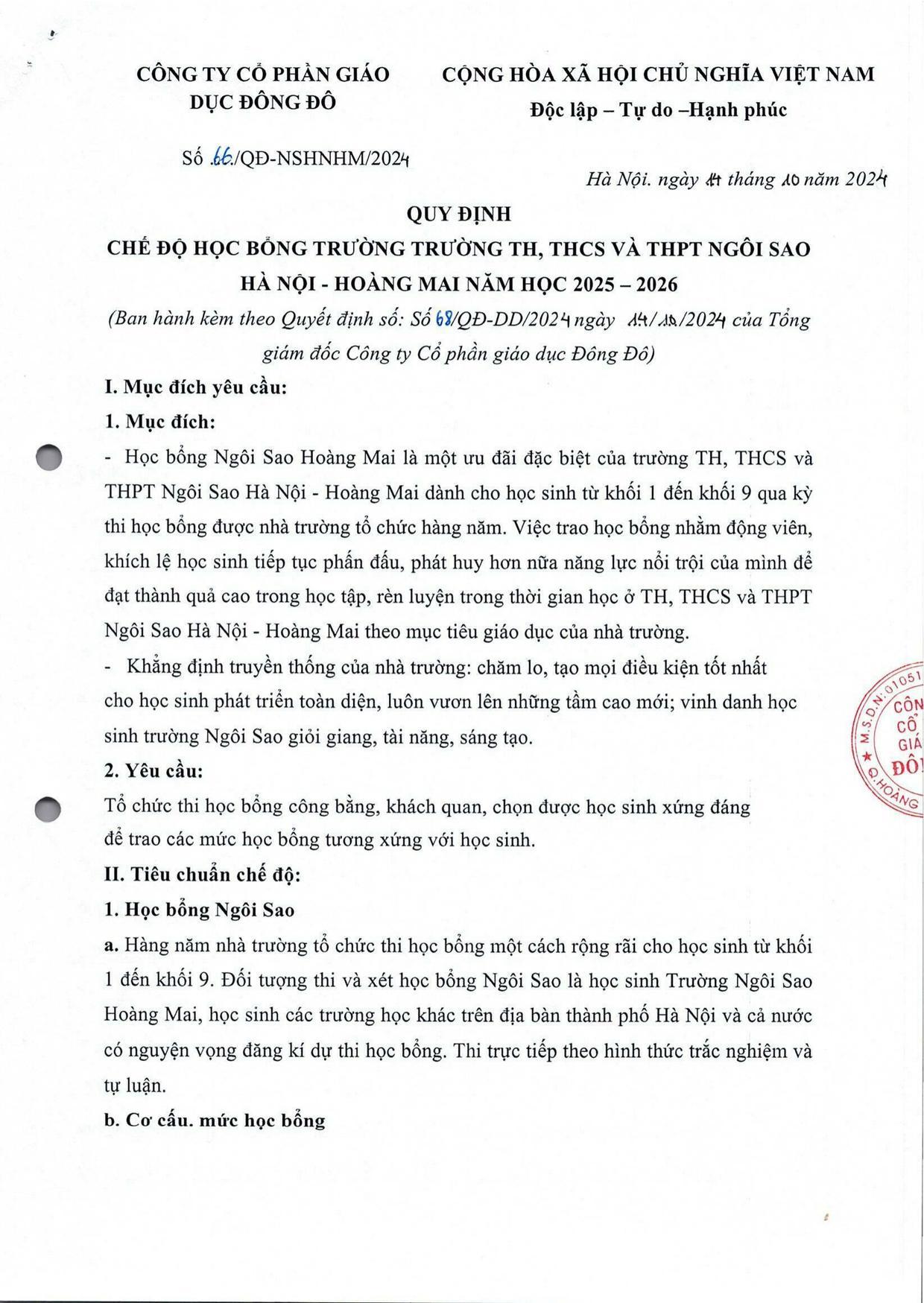 Quy định số 66/QĐ-NSHNHM/2024 - trang 1