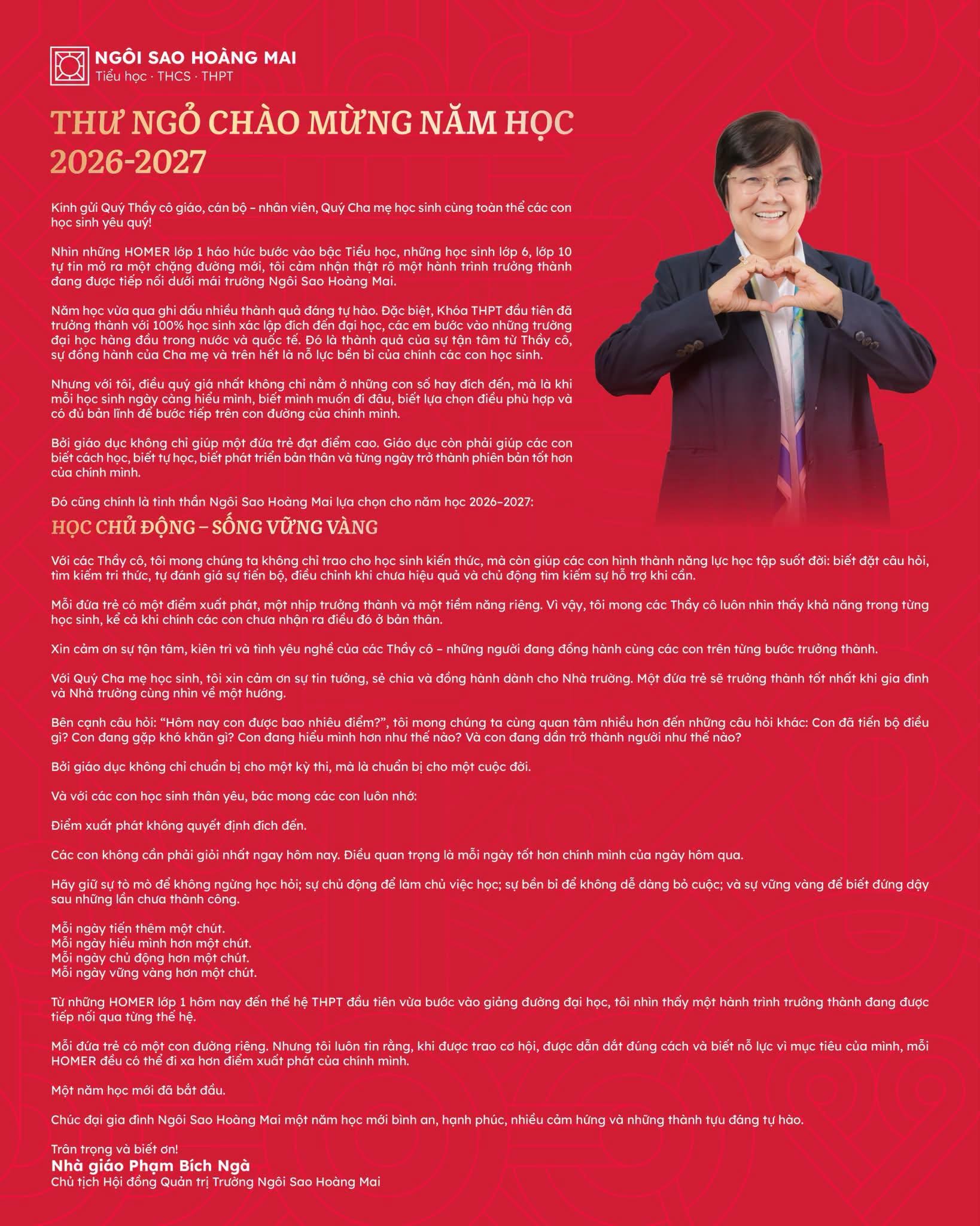 THƯ NGỎ NĂM HỌC 2026–2027 | NHÀ GIÁO PHẠM BÍCH NGÀ GỬI TRỌN NIỀM TIN TRÊN HÀNH TRÌNH TRƯỞNG THÀNH CỦA MỖI HOMER